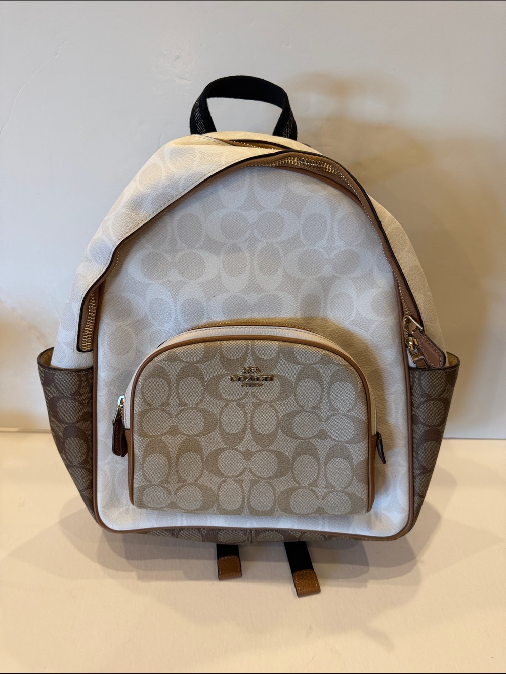 Coach Signature Canvas Backpack in Cream and Brown